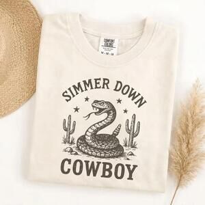 S Simmer Down Cowboy Snake T-Shirt, Western Graphic Tee, Rattlesnake